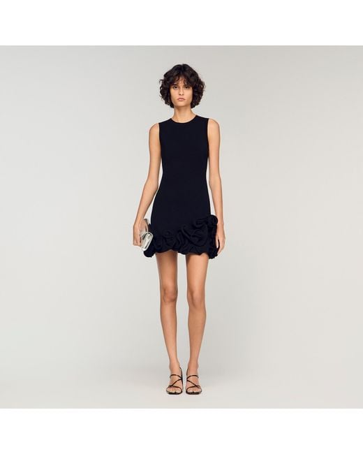 Sandro Blue Floral Knit Short Dress