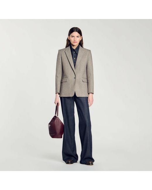 Sandro Blue Herringbone Suit Jacket