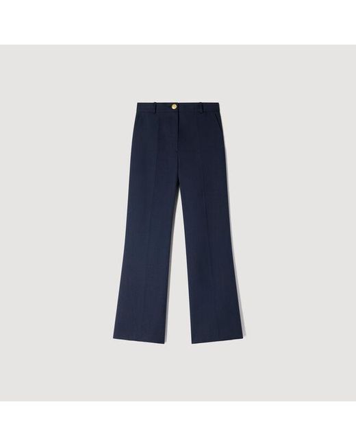 Sandro Blue Wide-Leg Wool Trousers