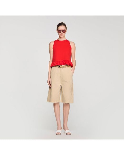 Sandro Red Ruffle Top