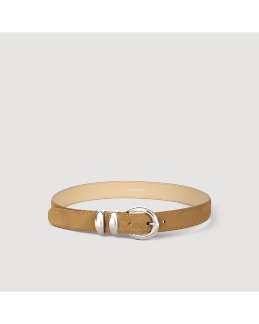 Sandro Metallic Leather Belt With Metal Buckle