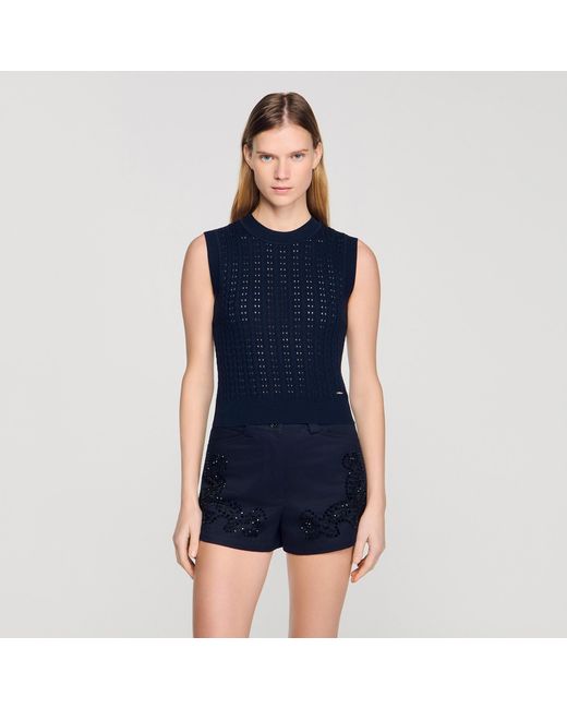 Sandro Blue Cropped Textured Knit Jumper