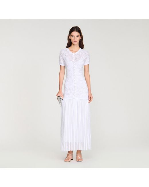 Sandro White Beaded Knit Maxi Dress