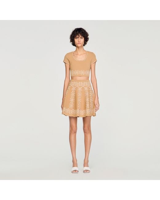 Sandro Natural Jumper With Contrast Embroidery
