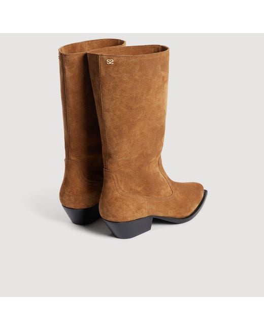 Bottes en suède Sandro en coloris Brown
