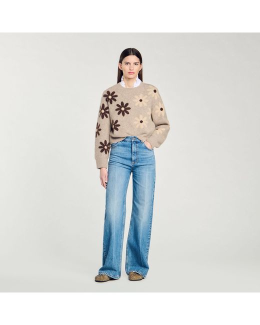 Sandro Blue Floral Knit Jumper