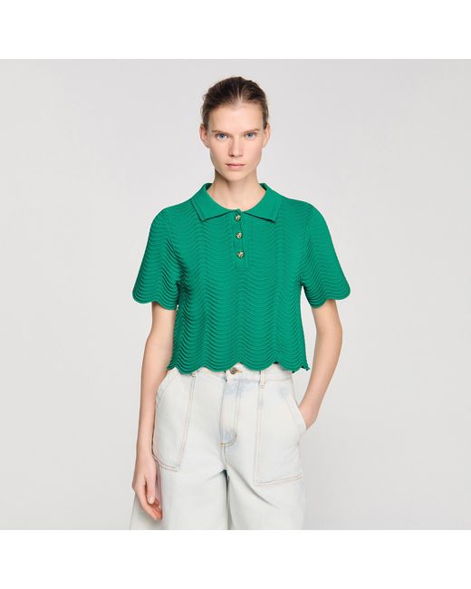 Sandro Green Decorative Knit Polo-Neck Jumper