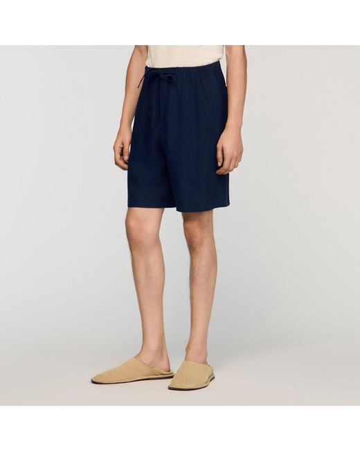 Sandro Blue Elastic Waist Linen Shorts for men