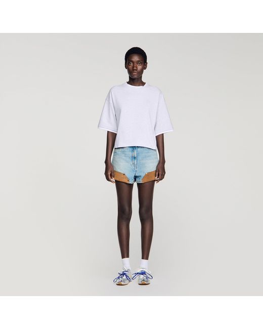 Sandro Blue Embroidered Logo Cotton T-Shirt
