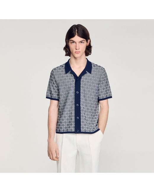Sandro Blue Square Cross Jacquard Shirt for men