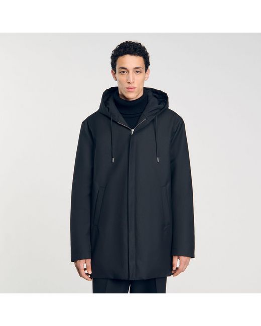 Sandro Blue Hooded Parka With Zip for men