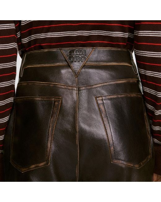 Sandro Red Distressed Leather Trousers