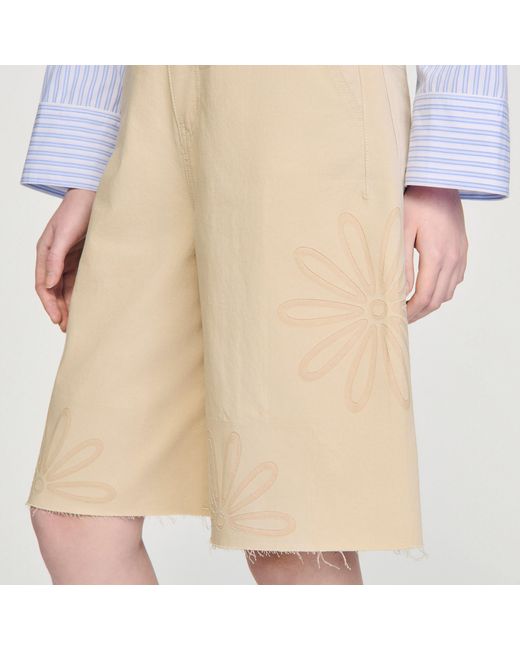 Sandro Blue Cotton Bermudas With Cutout Flowers