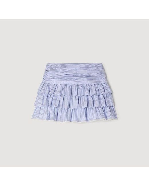 Sandro Blue Short Striped Ruffled Skirt