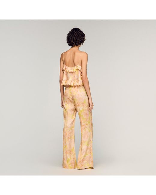 Sandro Natural Floral-Print Floaty Trousers