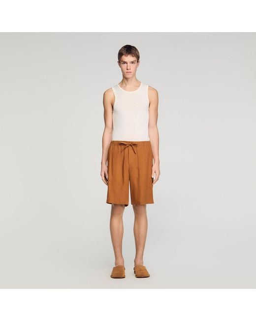 Sandro Orange Elastic Waist Linen Shorts for men
