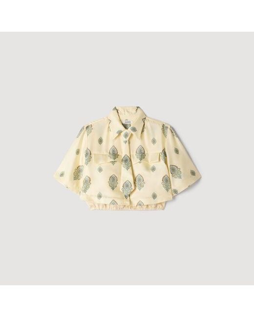 Sandro Blue Paisley Print Top With Removable Tie