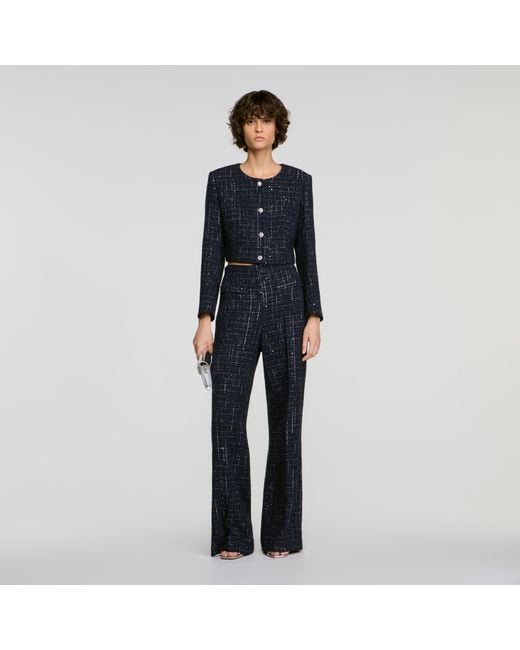 Sandro Blue Decorative Tweed Jacket