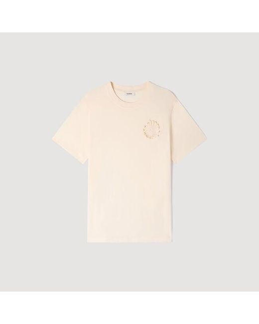 Sandro Natural Cotton Crochet Flower T-Shirt for men
