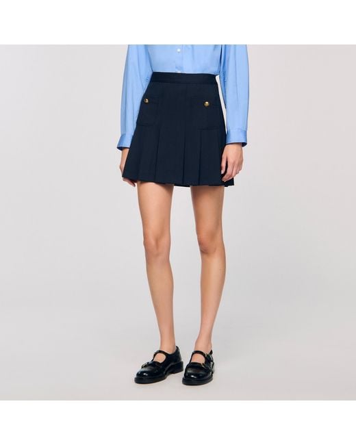 Sandro Blue Short Striped Pleated Skirt