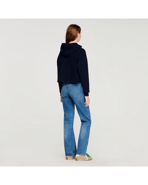 Sandro Blue Knit And Denim Sweatshirt