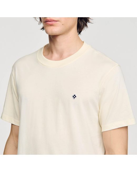 Sandro White T-Shirt With Square Cross Patch for men