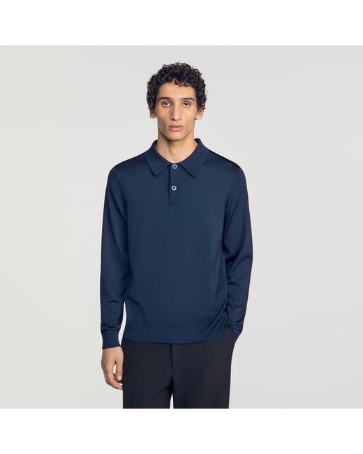 Sandro Blue Long-Sleeved Polo Shirt for men