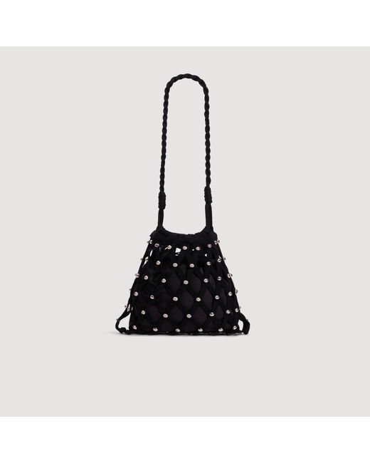 Sandro Black Studded Net Mesh Bag