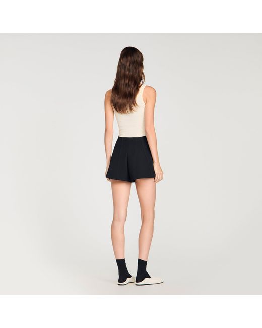 Sandro Black Press-Stud Flared Shorts