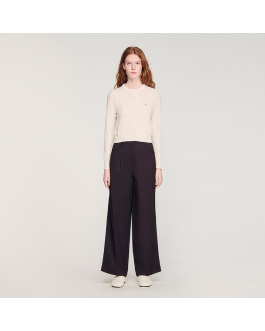 Sandro Blue Cropped Padded Round Neck Cardigan