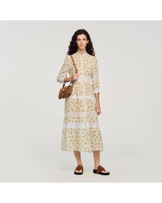 Sandro Natural Floral Lace Maxi Dress