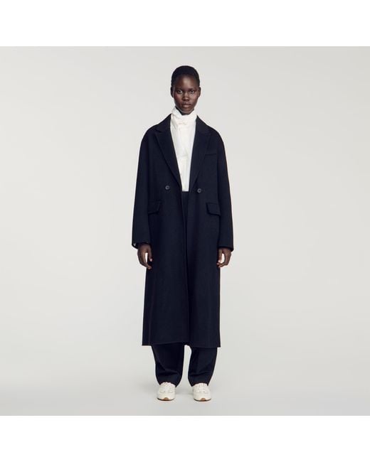 Sandro Blue Double-Faced Coat With Studs