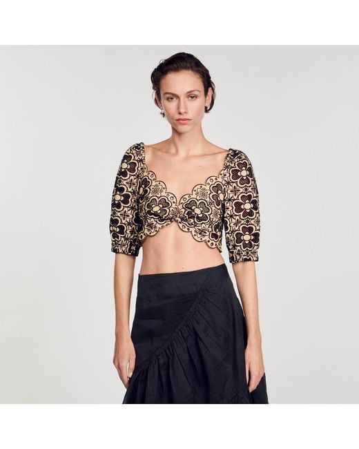 Sandro Blue Broderie Anglaise Crop Top