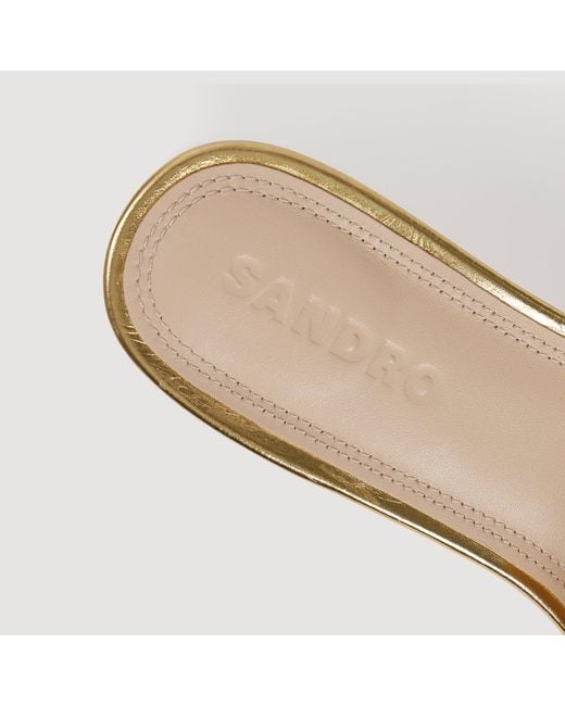 Sandro Heeled Metallic Leather Mules