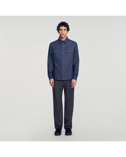Sandro Blue Cotton Flannel Shirt for men
