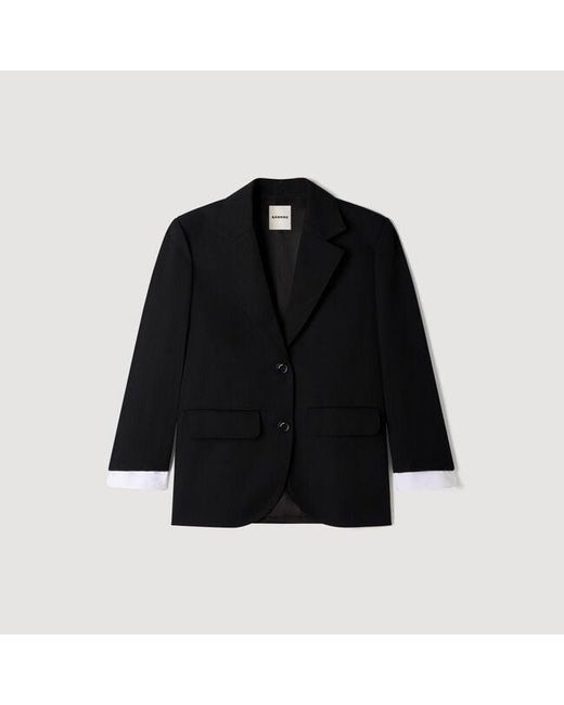 Sandro Blue Mixed-Material Satin Jacket