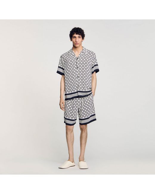 Sandro White Square Cross Motif Flowing Blouse for men