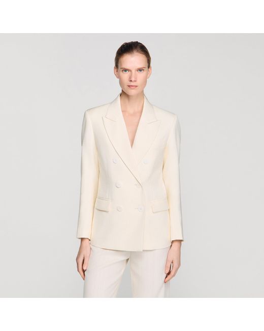 Sandro Natural Double-Breasted Suit Jacket