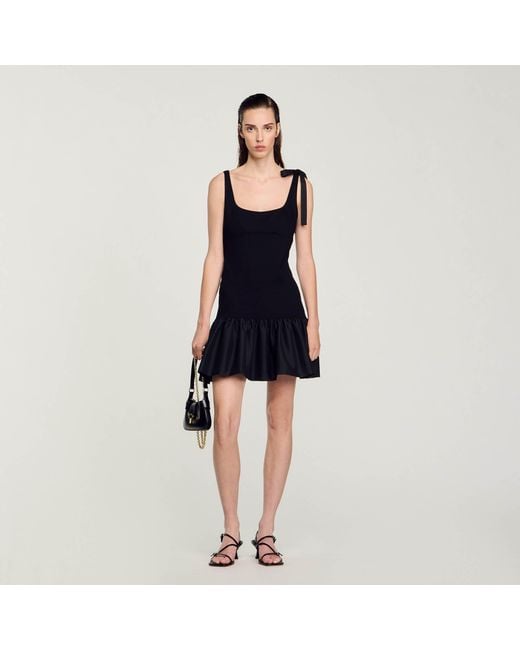 Sandro Black Dual-Material Short Dress
