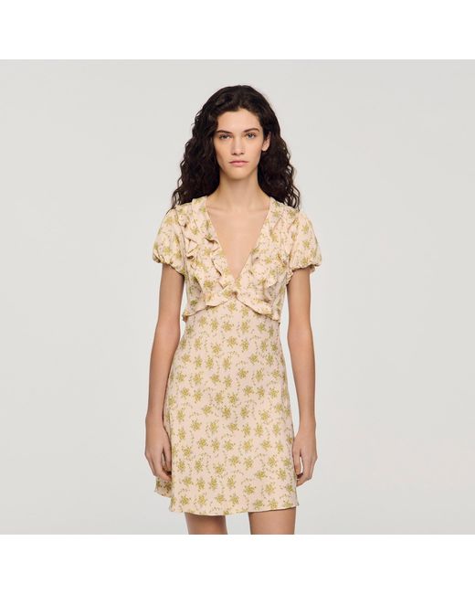 Sandro Natural Floral Print Short Dress