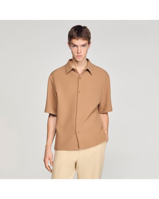 Sandro Natural Textured Shark Collar Shirt for men