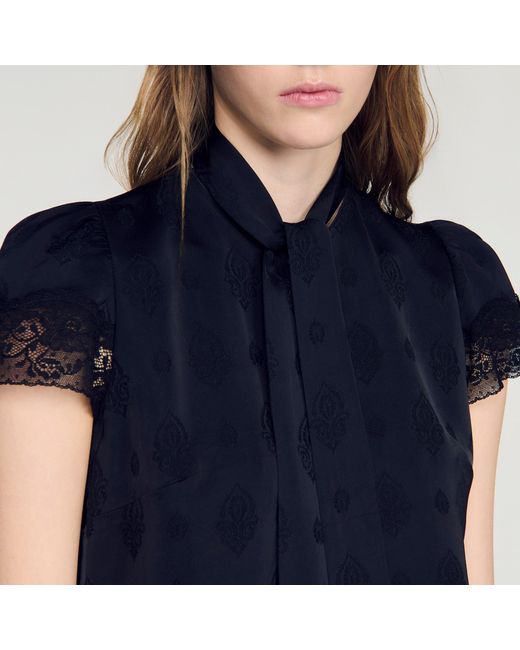 Sandro Blue Paisley Jacquard Crop Top