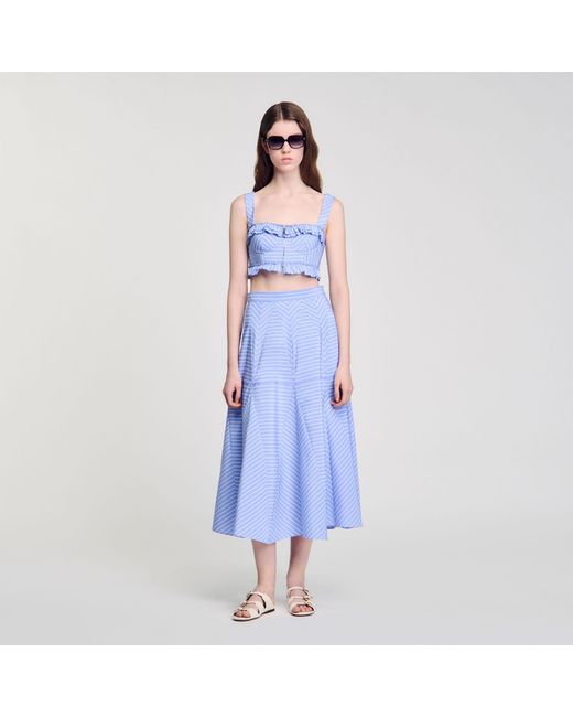 Sandro Blue Long Striped Skirt