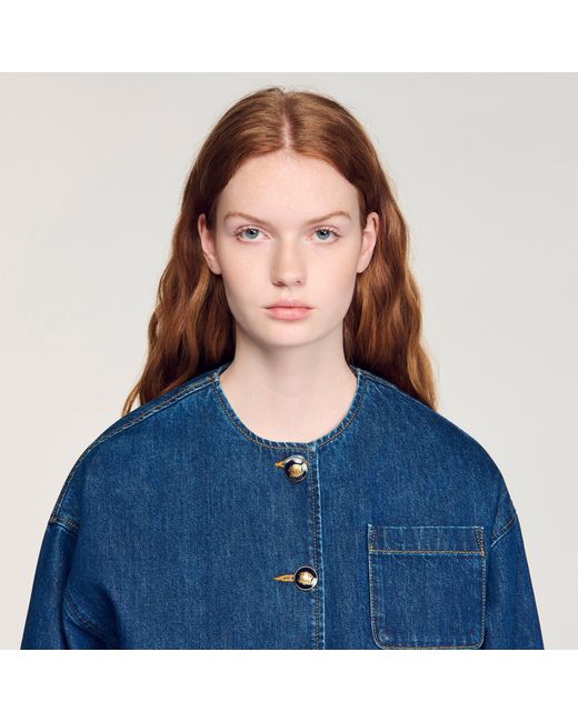Sandro Blue Denim Jacket With Fancy Buttons