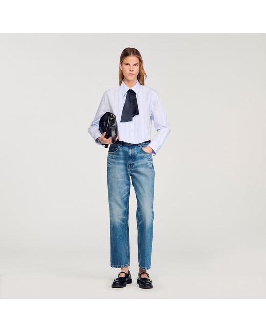 Sandro Blue Cropped Shirt With Removable Tie