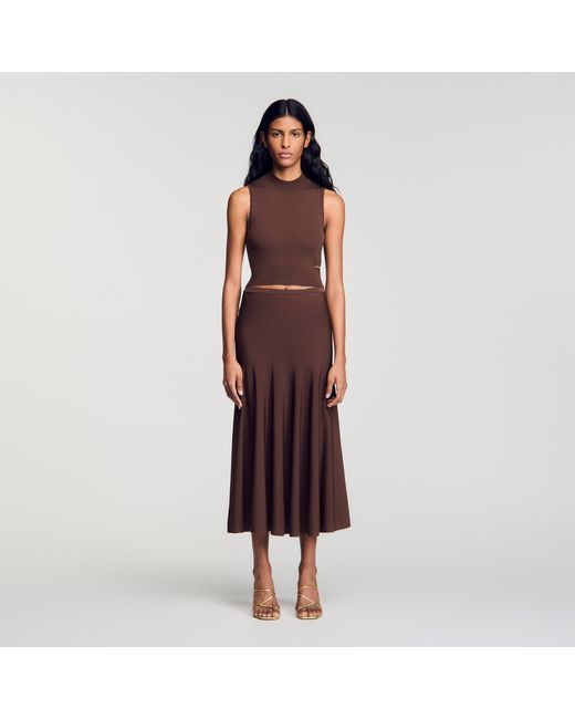 Sandro Red Cropped Sheer Effect Jumper