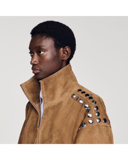 Sandro Natural Studded Suede Jacket