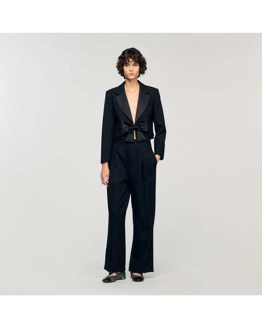 Sandro Blue Short Satin Bow Jacket