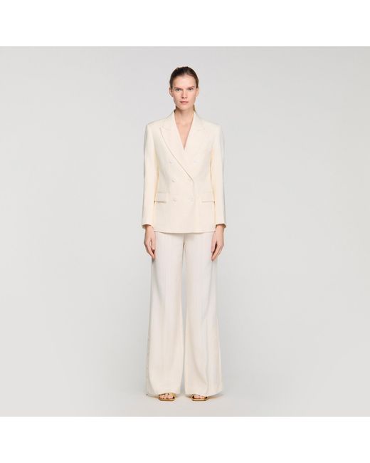 Sandro Natural Double-Breasted Suit Jacket