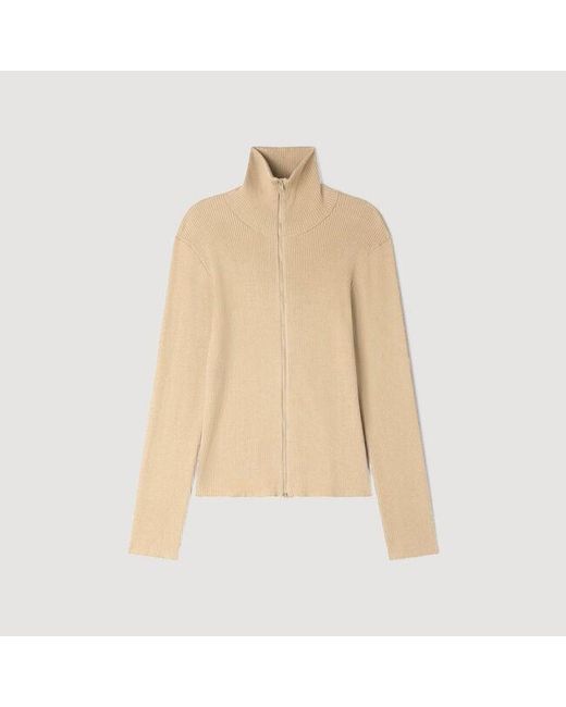Sandro White Zip Cardigan With Standing Collar for men